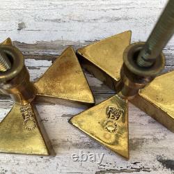 Midcentury Signed Pair Castillo Brass Malachite Inlaid Pulls Handles-Rare Unused