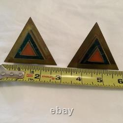 Midcentury Signed Pair Castillo Brass Malachite Inlaid Pulls Handles-Rare Unused