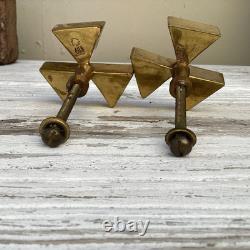 Midcentury Signed Pair Castillo Brass Malachite Inlaid Pulls Handles-Rare Unused
