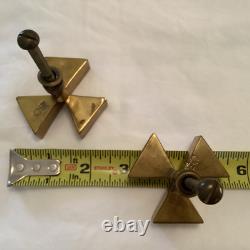 Midcentury Signed Pair Castillo Brass Malachite Inlaid Pulls Handles-Rare Unused