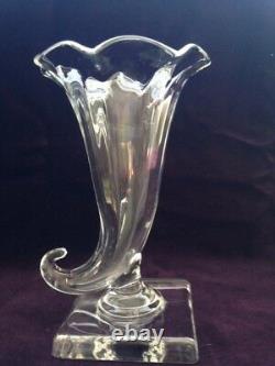 Mint Pair Vintage Steuben Crystal Frederick Carder 1948 Cornucopia Vases