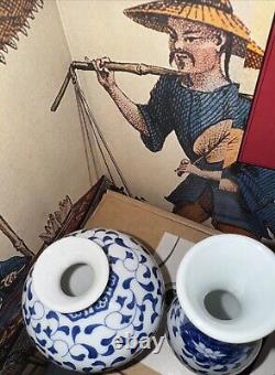 Mint VTG RARE Imported Pair Of JINGDE PORCELAIN ART SIGNED BLUE CHINESE