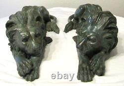 Mirrored Pair of Antique Signed A. Tiot French Bronze Recumbent Lion Sculptures