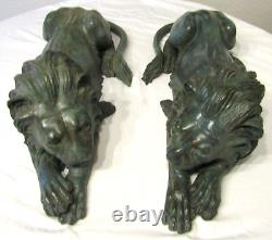 Mirrored Pair of Antique Signed A. Tiot French Bronze Recumbent Lion Sculptures