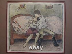 Monogr. Young Pair Woman Mann Kusss Love Bed Pictures Soldier Colourful Antique