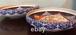 Monumental Antique Imari Signed Aoki Arita Low Nesting Bowl Pair