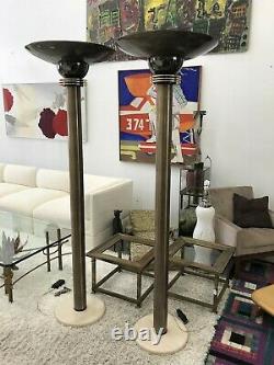 Monumental Pair of Signed And Dated, Walter Prosper Torchieres Floor Lamps