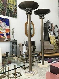 Monumental Pair of Signed And Dated, Walter Prosper Torchieres Floor Lamps