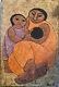 Moya Signed 1968 Mexican Impasto Painting On Canvas Of Couple With Baby