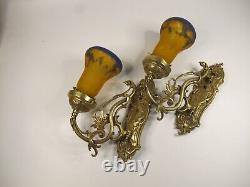 Müller Freres Luneville Signed French Bronze Wall Sconces Light Fixtures