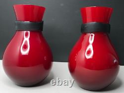 Murano Pair Vase Fasciati Signed Moore Salviati Vintage Antique