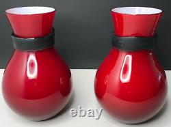 Murano Pair Vase Fasciati Signed Moore Salviati Vintage Antique