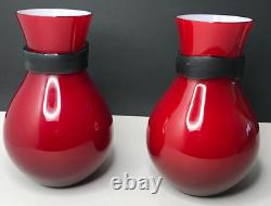 Murano Pair Vase Fasciati Signed Moore Salviati Vintage Antique