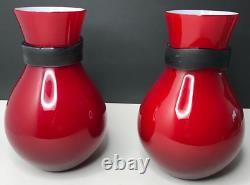 Murano Pair Vase Fasciati Signed Moore Salviati Vintage Antique
