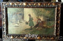 Nice Antique Pair Spanish Painting Field Scenes Oil On Canvas Of F. Ramos