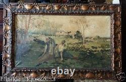 Nice Antique Pair Spanish Painting Field Scenes Oil On Canvas Of F. Ramos