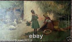 Nice Antique Pair Spanish Painting Field Scenes Oil On Canvas Of F. Ramos