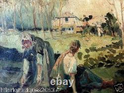 Nice Antique Pair Spanish Painting Field Scenes Oil On Canvas Of F. Ramos
