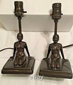 Nuart Frankart Vintage Signed Pair of Art Deco Nude Kneeling Female Figure Lamps