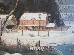 O. F Marshall Signed Pair Painting American Folk Art East Coast Winter Antique