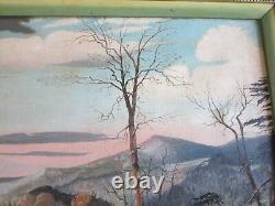 O. F Marshall Signed Pair Painting American Folk Art East Coast Winter Antique