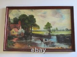 O. F Marshall Signed Pair Painting American Folk Art East Coast Winter Antique