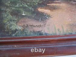 O. F Marshall Signed Pair Painting American Folk Art East Coast Winter Antique