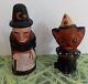 Ooak Signed Ginny Betourne, Trout Creek, Halloween Chalkware Pair, Witch & Cat