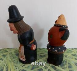 OOAK Signed Ginny Betourne, Trout Creek, Halloween Chalkware Pair, Witch & Cat