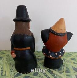 OOAK Signed Ginny Betourne, Trout Creek, Halloween Chalkware Pair, Witch & Cat
