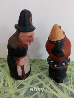 OOAK Signed Ginny Betourne, Trout Creek, Halloween Chalkware Pair, Witch & Cat