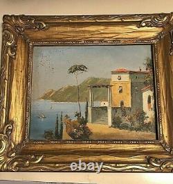 Oil Paintings Pair Signed Rimini Vintage Houses By The Sea