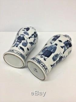 Old Chinese Blue and White Porcelain Vase Pair Signed