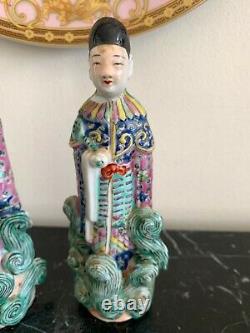 Old Pair of Chinese Famille Rose Signed Porcelain Figurines