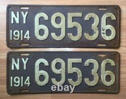 Old Vtg Antique 1914 Ny License Plate Automobile Car Truck Metal 69536 Pair Sign