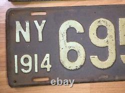 Old Vtg Antique 1914 Ny License Plate Automobile Car Truck Metal 69536 Pair Sign