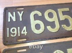 Old Vtg Antique 1914 Ny License Plate Automobile Car Truck Metal 69536 Pair Sign