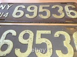 Old Vtg Antique 1914 Ny License Plate Automobile Car Truck Metal 69536 Pair Sign