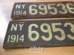 Old Vtg Antique 1914 Ny License Plate Automobile Car Truck Metal 69536 Pair Sign