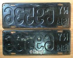 Old Vtg Antique 1914 Ny License Plate Automobile Car Truck Metal 69536 Pair Sign