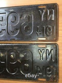 Old Vtg Antique 1914 Ny License Plate Automobile Car Truck Metal 69536 Pair Sign