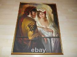 Old Vtg OIL PAINTING on CANVAS COURTING COUPLE Artist Signed L. PODRETTI