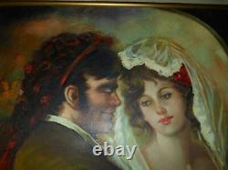 Old Vtg OIL PAINTING on CANVAS COURTING COUPLE Artist Signed L. PODRETTI