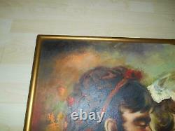 Old Vtg OIL PAINTING on CANVAS COURTING COUPLE Artist Signed L. PODRETTI