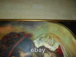 Old Vtg OIL PAINTING on CANVAS COURTING COUPLE Artist Signed L. PODRETTI