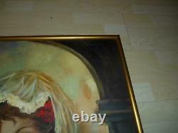 Old Vtg OIL PAINTING on CANVAS COURTING COUPLE Artist Signed L. PODRETTI