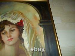 Old Vtg OIL PAINTING on CANVAS COURTING COUPLE Artist Signed L. PODRETTI