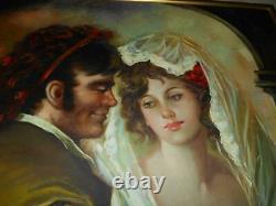 Old Vtg OIL PAINTING on CANVAS COURTING COUPLE Artist Signed L. PODRETTI