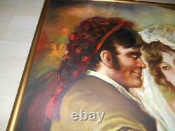 Old Vtg OIL PAINTING on CANVAS COURTING COUPLE Artist Signed L. PODRETTI