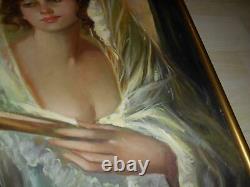 Old Vtg OIL PAINTING on CANVAS COURTING COUPLE Artist Signed L. PODRETTI